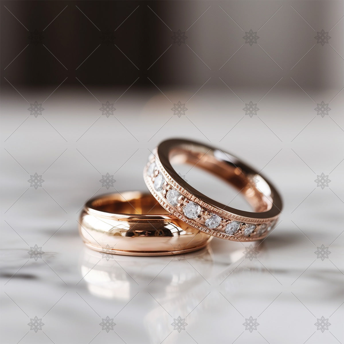 Diamond Ring His And Her Rose Gold Wedding Bands Diamond Set