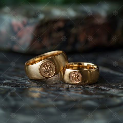 Gold Signet Rings with Engraved Crests - A51001