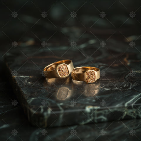 Gold Signet Rings with Engraved Crests - A51002