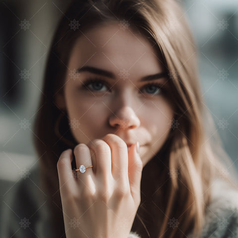 Girl wearing Diamond Engagement Ring - LJ1020