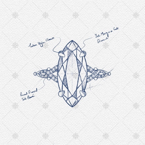 Marquise Diamond Ring Pencil Sketch - SK1065