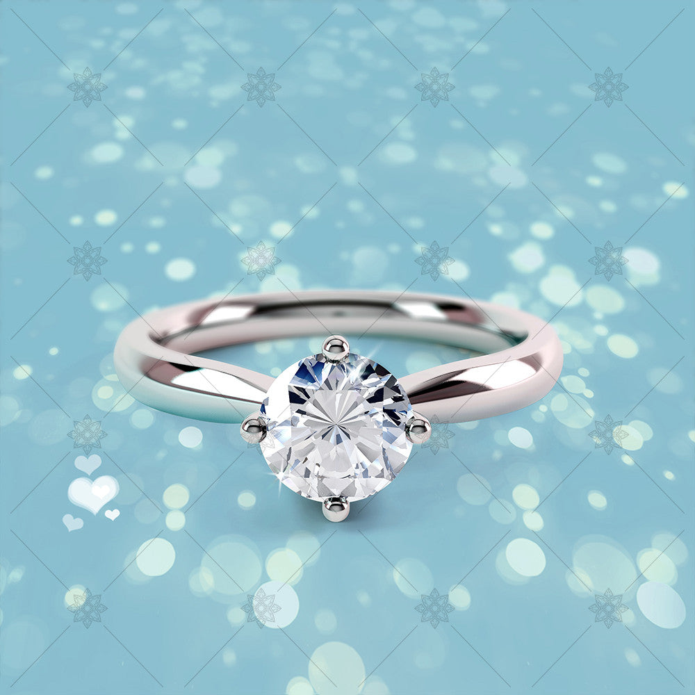 4 Claw Round Diamond Ring Blue - CJ035