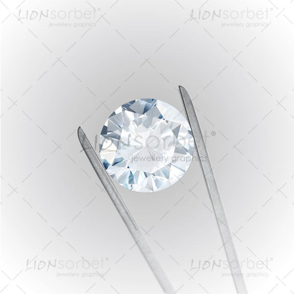 Diamond with tweezers on white