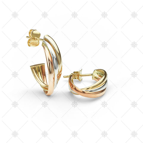 Tri Colour Gold Hoop Earrings - ED1004