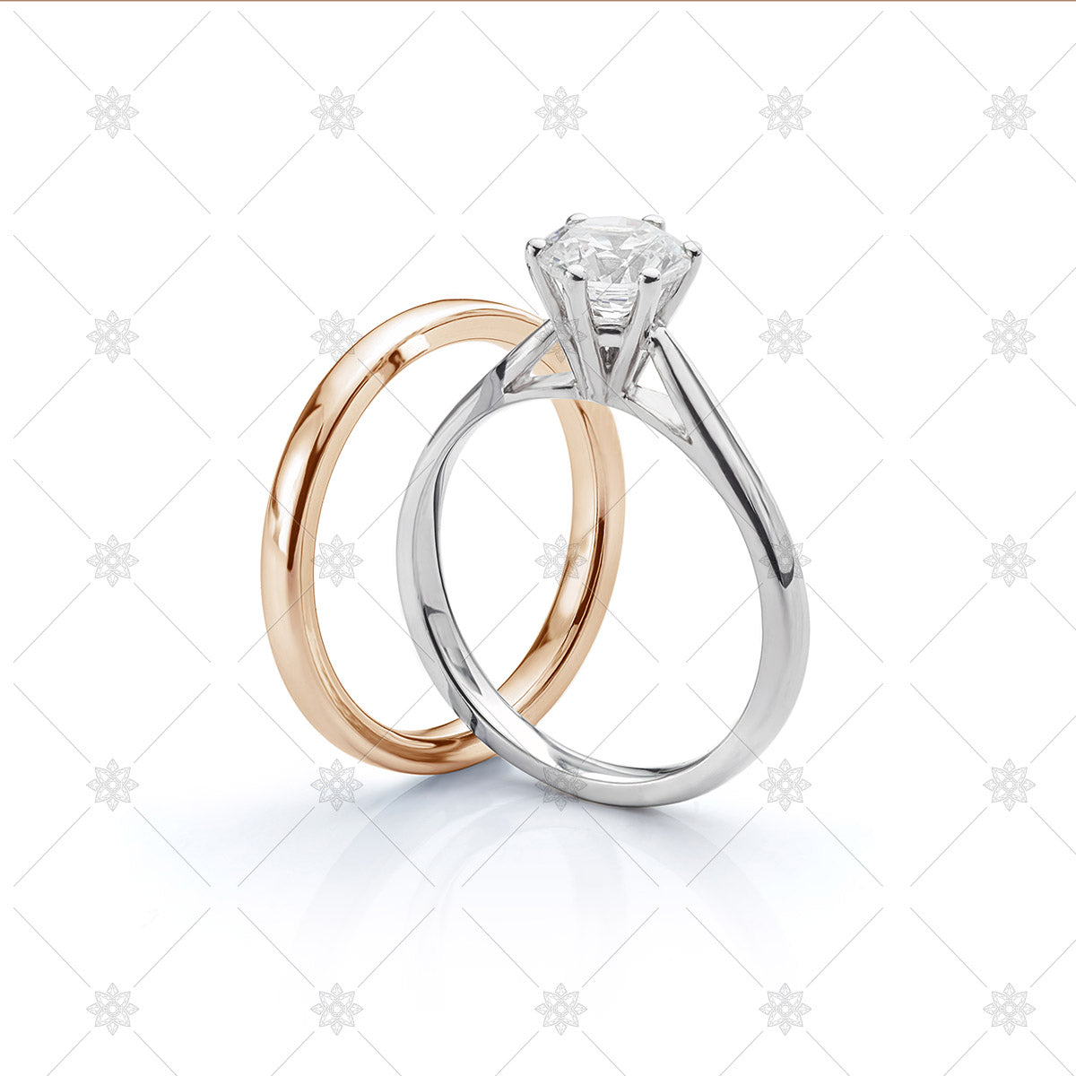 Rose Gold Wedding Ring with White Gold Engagement Ring Set - JG4010