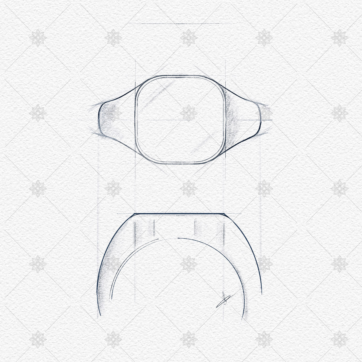 Cushion Signet Ring Sketch- JG4026