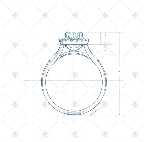 Solitaire Diamond Ring Sketch with measurement guides - JG4087