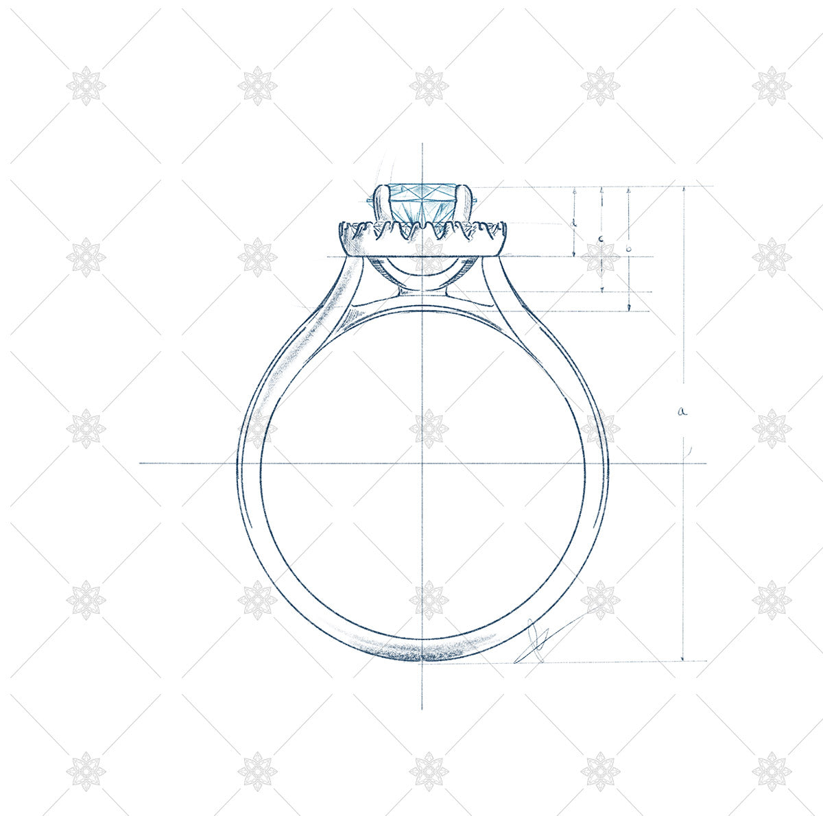 Solitaire Diamond Ring Sketch with measurement guides - JG4087