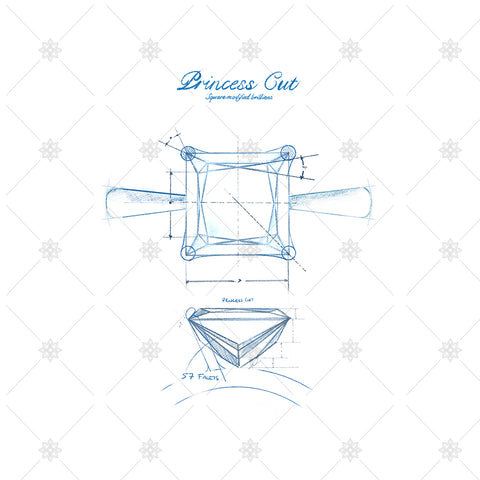 Princess Cut Diamond Ring Sketch - JG4089