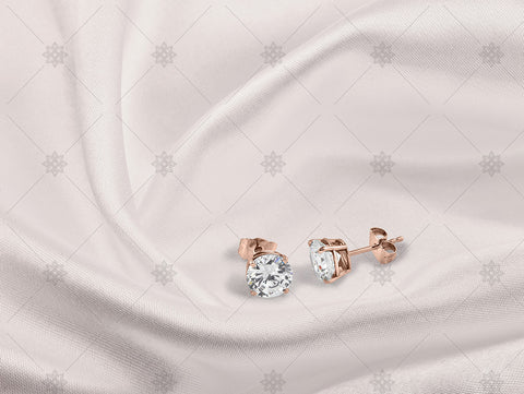 Rose Gold Stud earrings on white silk - NC1007