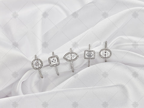 Diamond cluster rings on white silk - NC1011