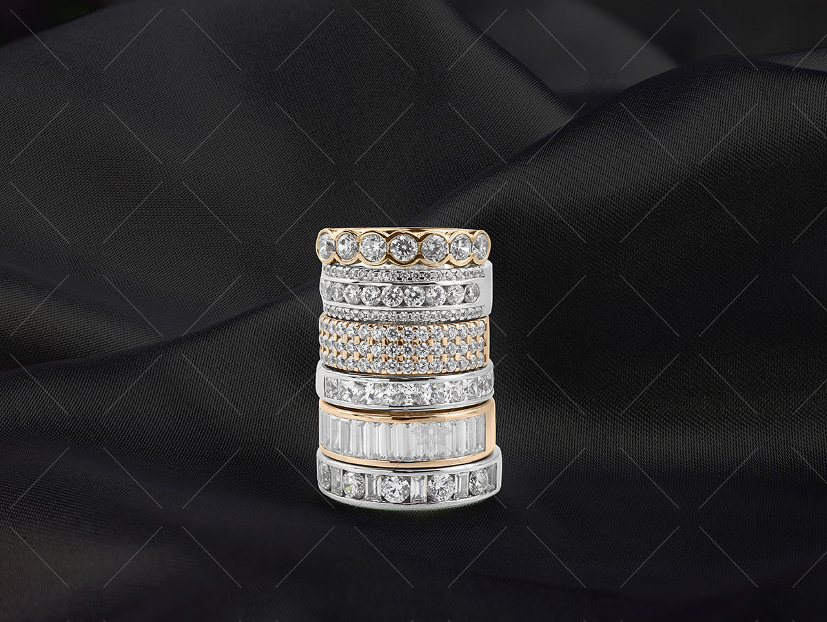 Gold Eternity ring stack on black silk - NC1026