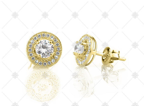 Vintage Halo Earrings Yellow Gold - NE1008