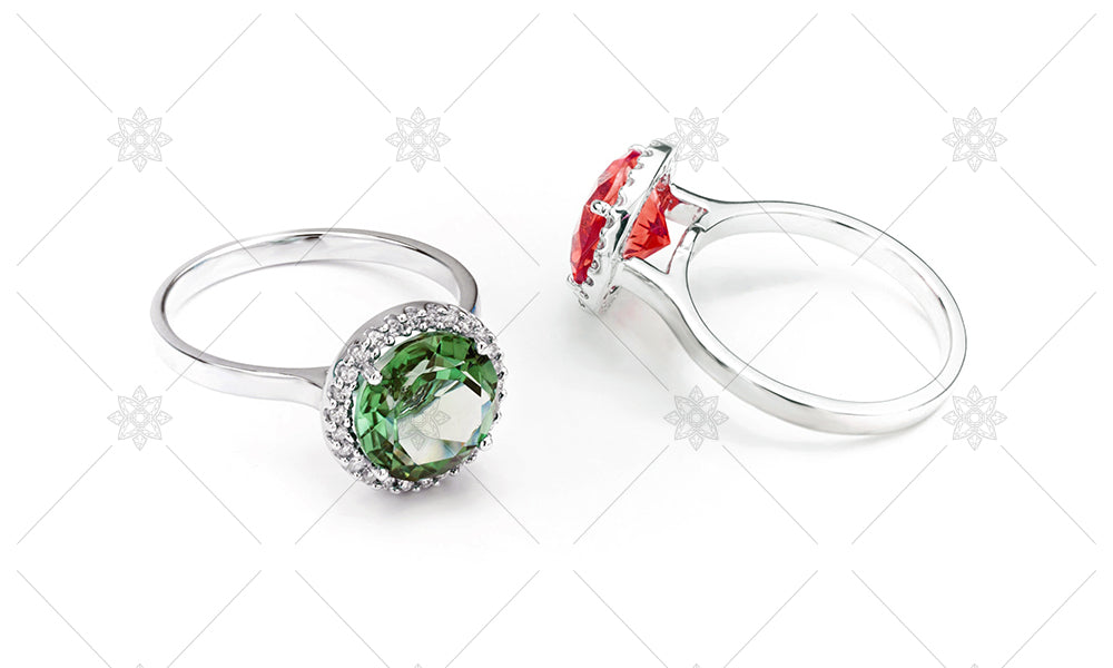 Emerald and Ruby Halo Rings - NE1024B
