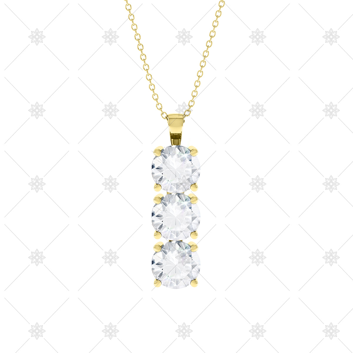 3 stone Diamond Drop Pendant Yellow Gold - P0011