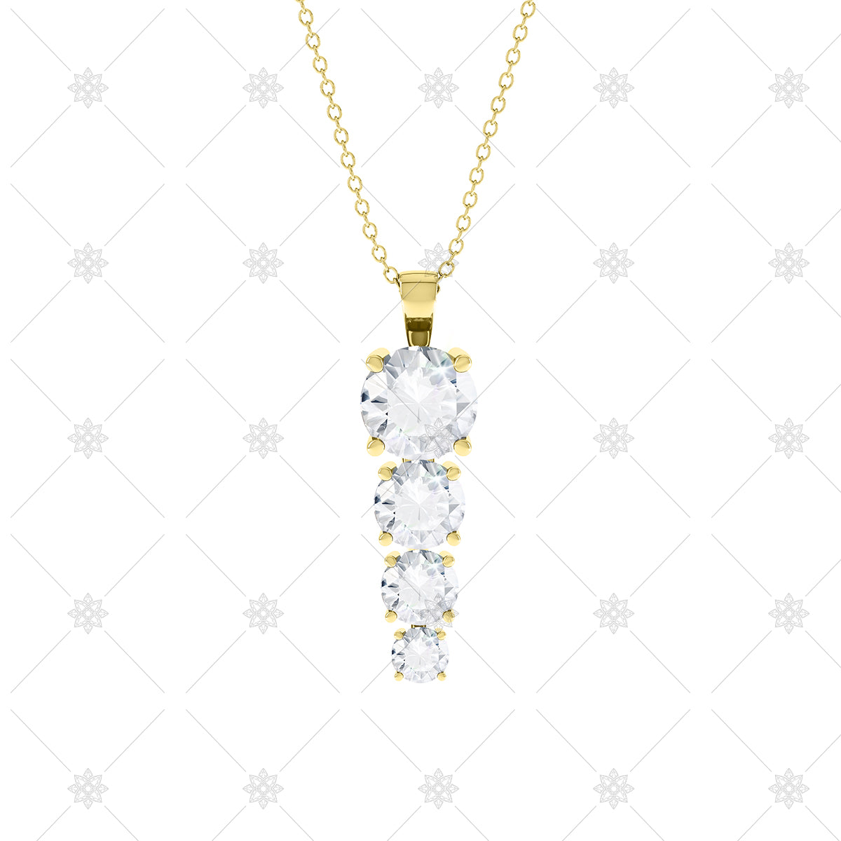 4 stone Diamond Drop Pendant Yellow Gold - P0012