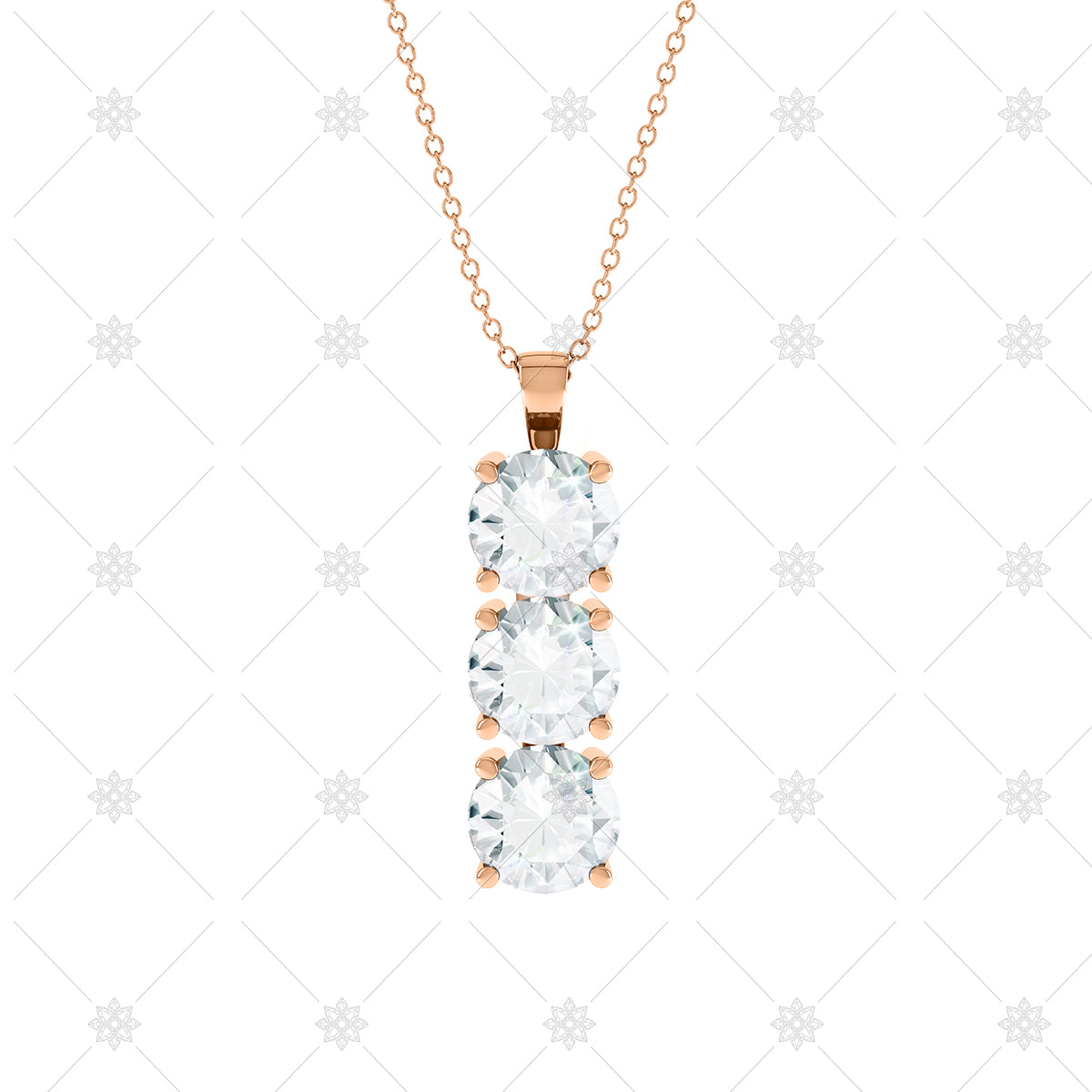 3 stone Diamond Drop Pendant Rose Gold - P0011