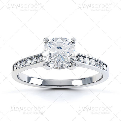 Round White Diamond Set Shoulders Engagement Ring Image - Top View