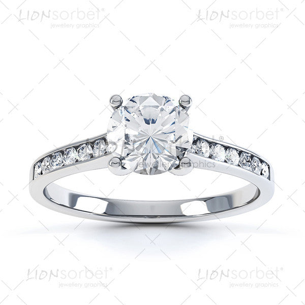 Round White Diamond Set Shoulders Engagement Ring Image - Top View