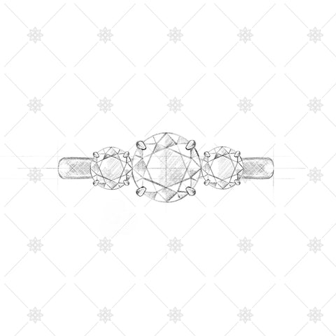 Three Stone Diamond Ring Pencil Sketch - SK1007