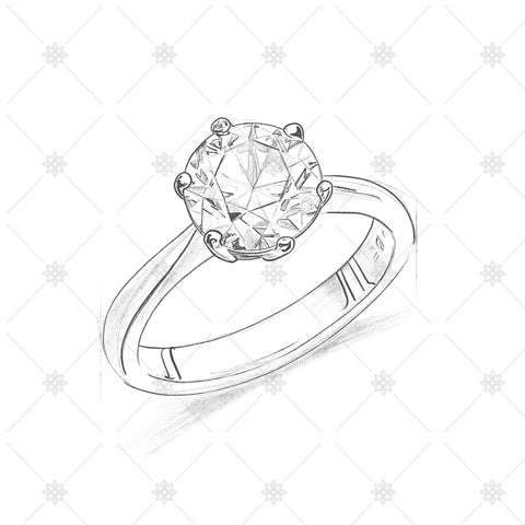 6 Claw Diamond Ring Pencil drawing - SK1010
