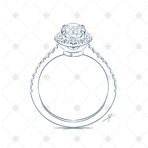boodles style halo diamond ring sketch