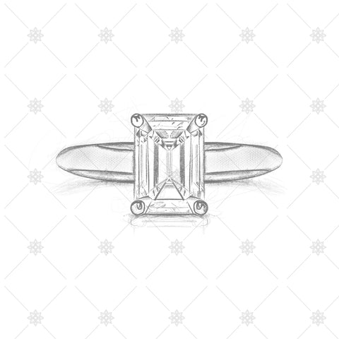 Emerald Diamond Ring Pencil Sketch - SK1018