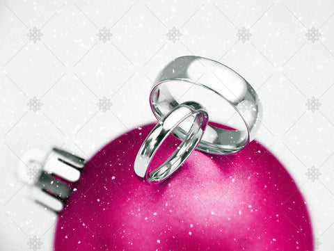 Winter Wedding Rings on Pink Christmas Bauble - WC1009