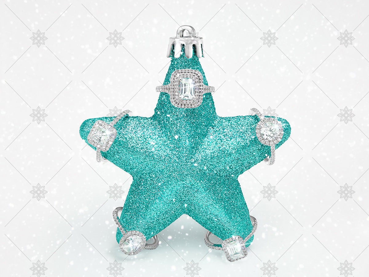 Green Christmas Star Diamond Rings - WC1026