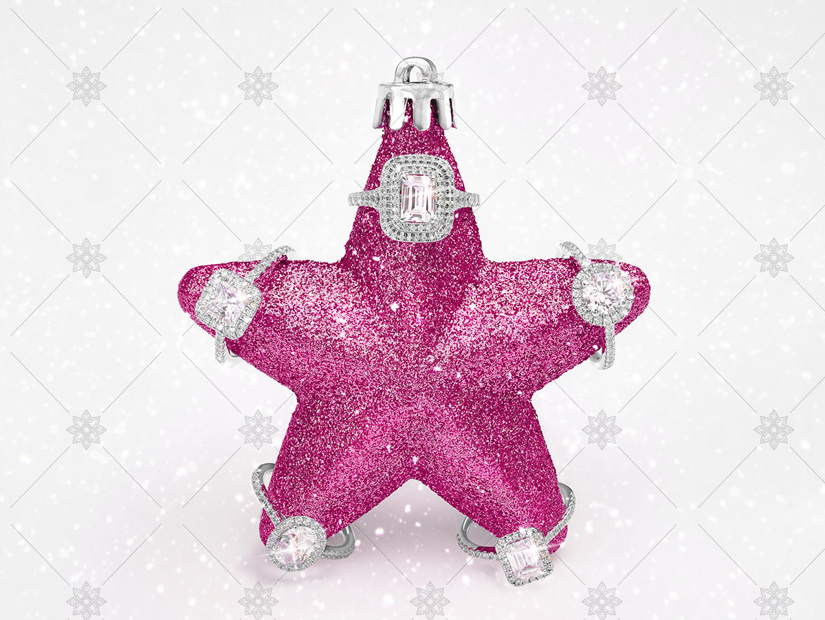 Candy Pink Christmas Star Diamond Rings - WC1028