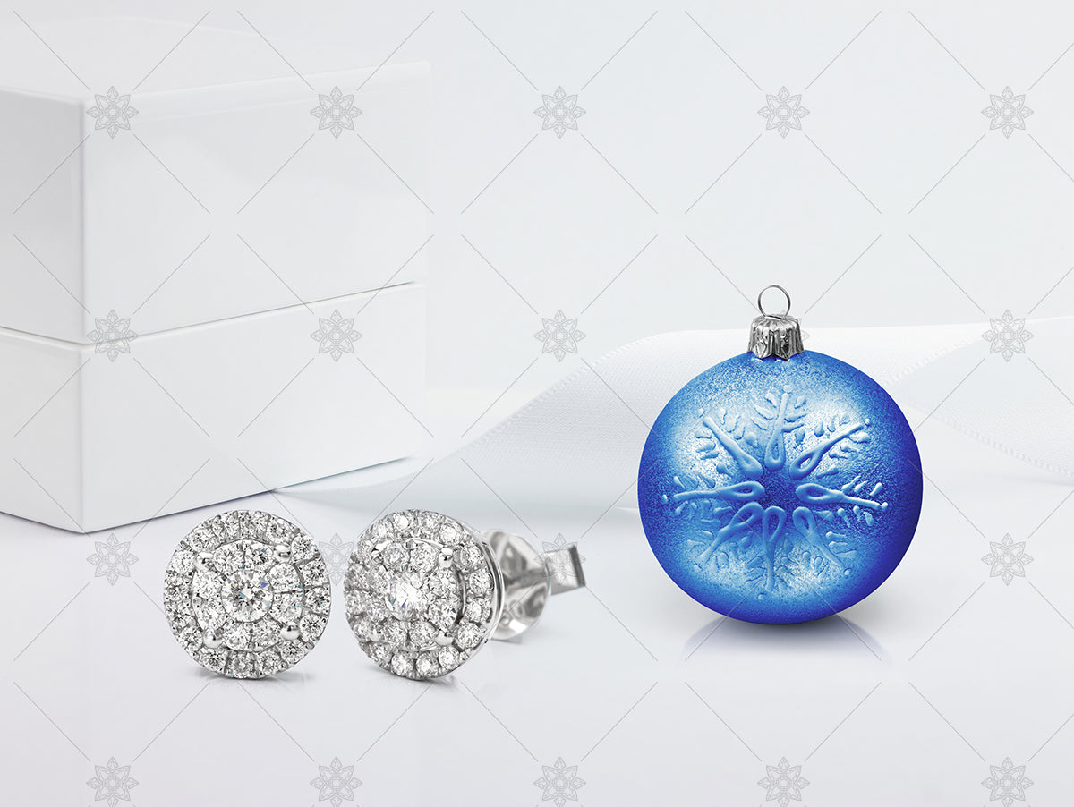 Halo Earrings Blue Christmas Bauble - WC2003