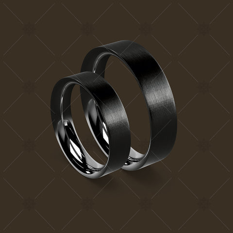 Black Zirconium Wedding Rings on Tan - WP045