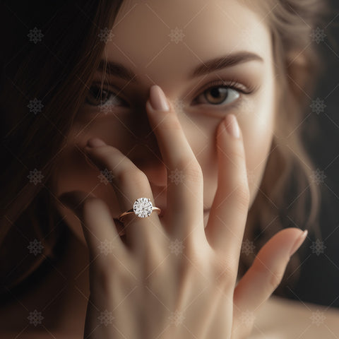 Woman wearing Diamond Engagement Ring - LJ1015