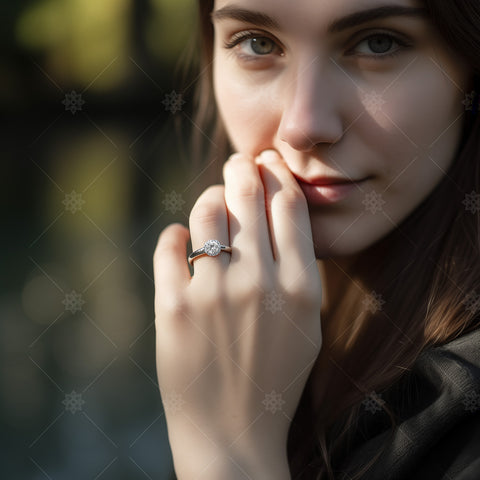 Woman wearing Diamond Engagement Ring - LJ1017