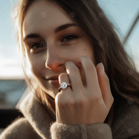 Girl wearing Diamond Engagement Ring - LJ1019