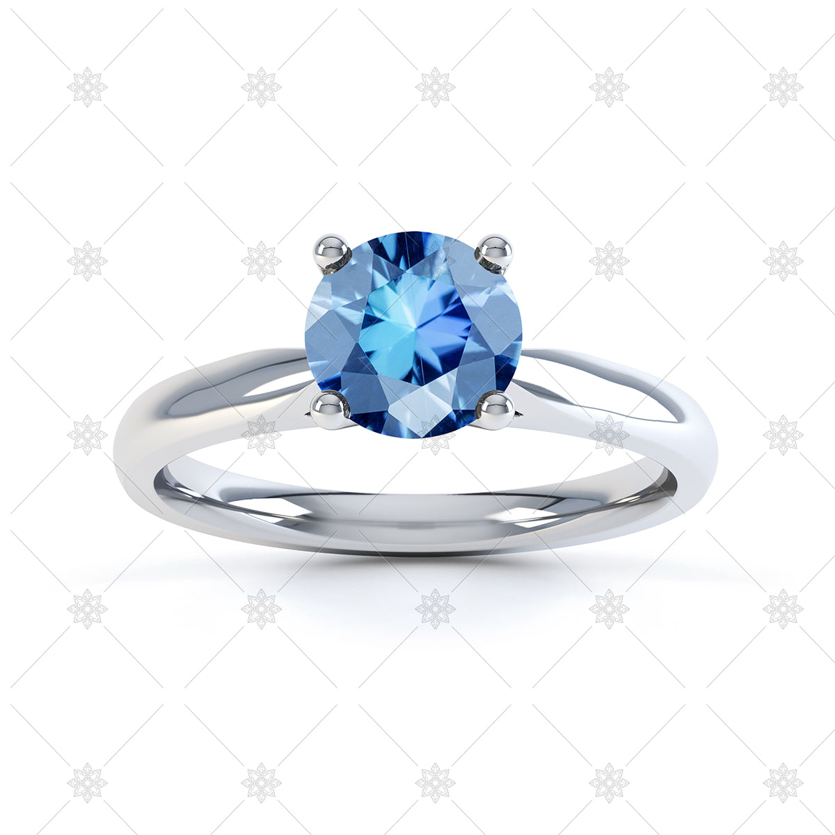 Blue Topaz and Diamonds Three-Stone Engagement Ring, Vintage Style 14k  White Gold 2.30 Carat Certified Unique Handmade