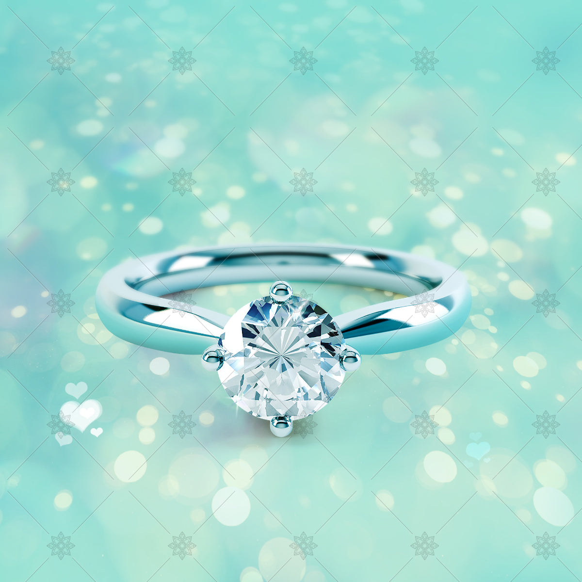 4 Claw Round Diamond Ring Aqua - CJ033