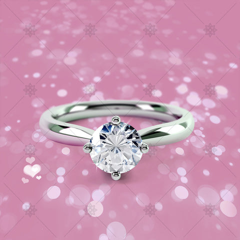 4 Claw Round Diamond Ring Pink - CJ036