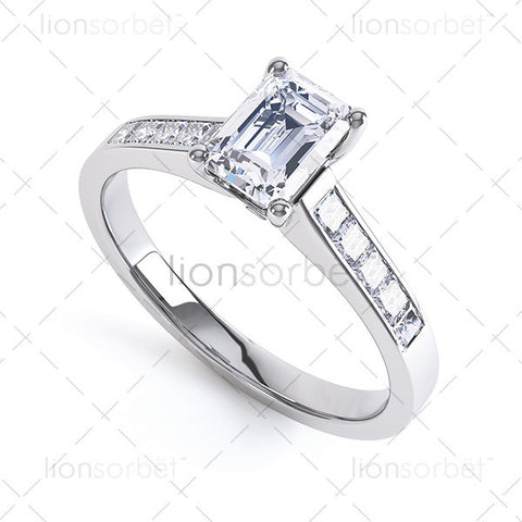 Emerald Diamond Ring with Set Shoulders - E1004