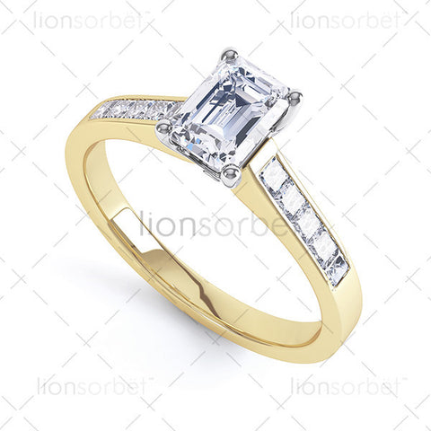 Emerald Diamond Ring with Set Shoulders - E1004