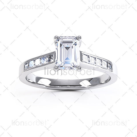 Emerald Diamond Ring with Set Shoulders - E1004