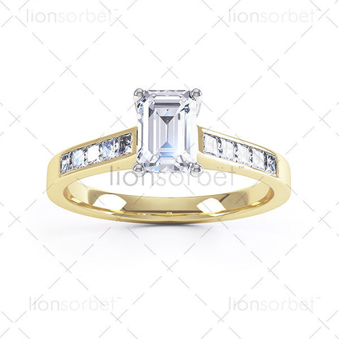 Emerald Diamond Ring with Set Shoulders - E1004