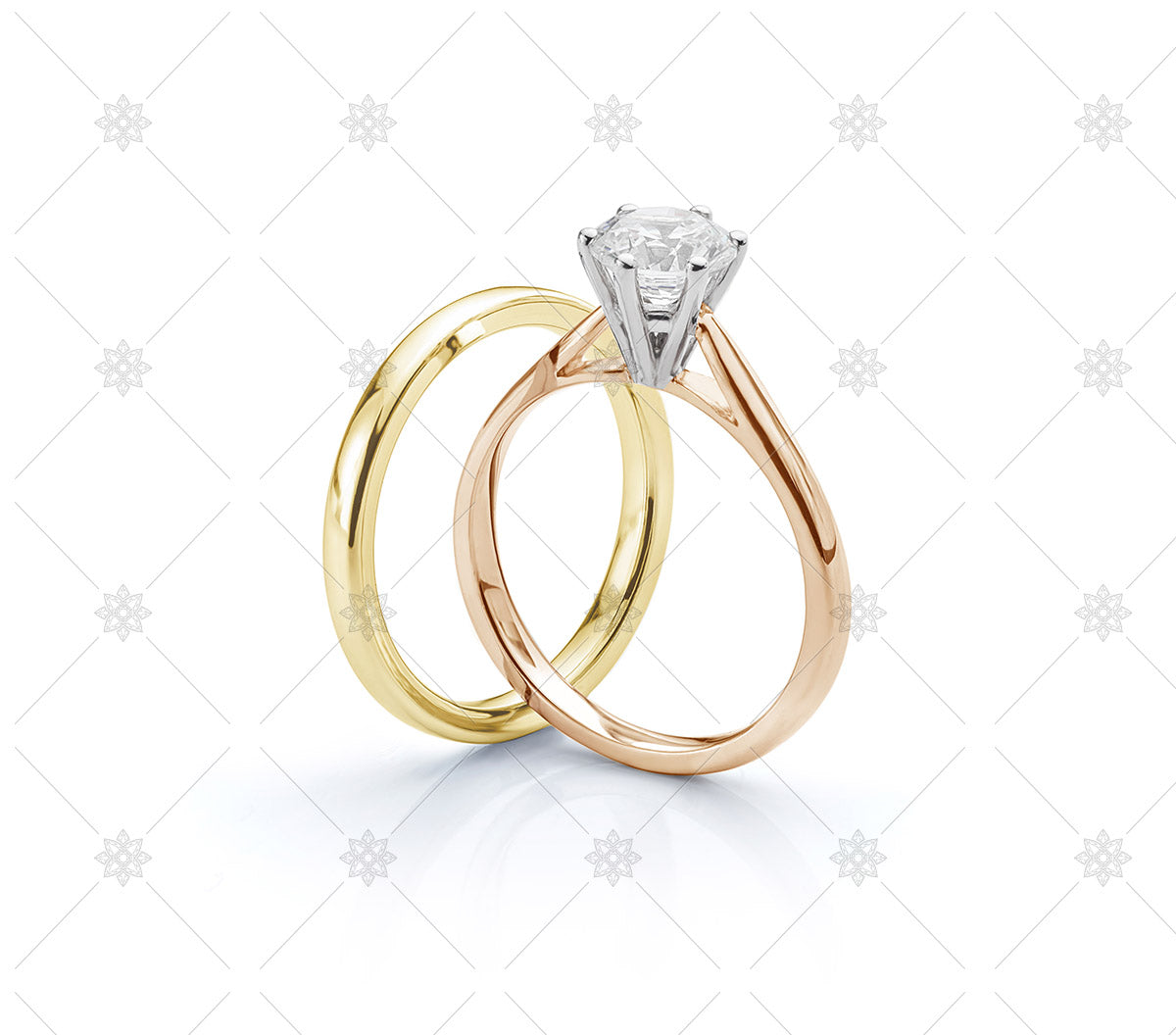 Yellow Gold Wedding Ring and Rose Gold Engagement Ring Set - JG4006