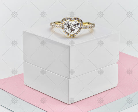 Diamond Heart Halo Ring & Box - JG4015