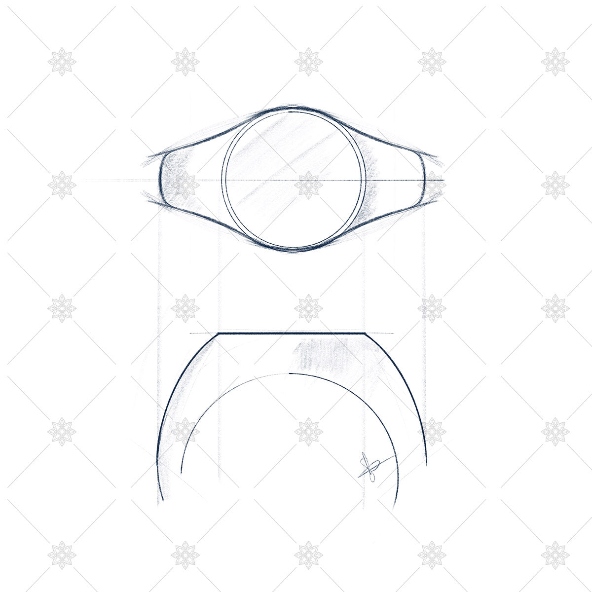 Round Signet Ring Sketch- JG4028