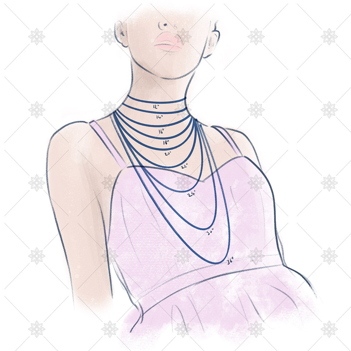 Necklace length illustration inches  - JG4059