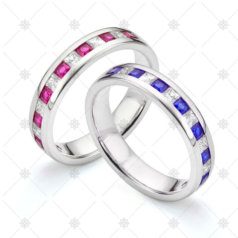 Blue and Pink Sapphire Wedding Rings- JG4068