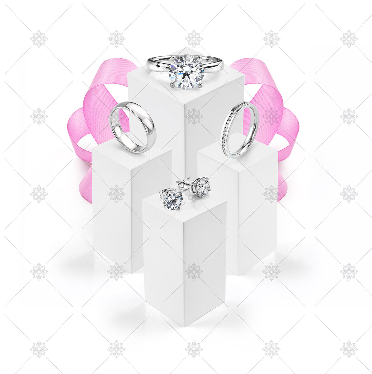 Diamond Jewellery and Wedding Band Collection presented with pink ribbon - JG4084
