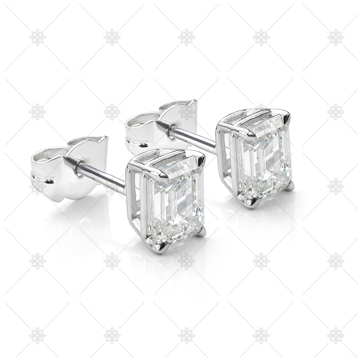 Pair of Emerald cut diamond stud earrings jewellery stock photograph