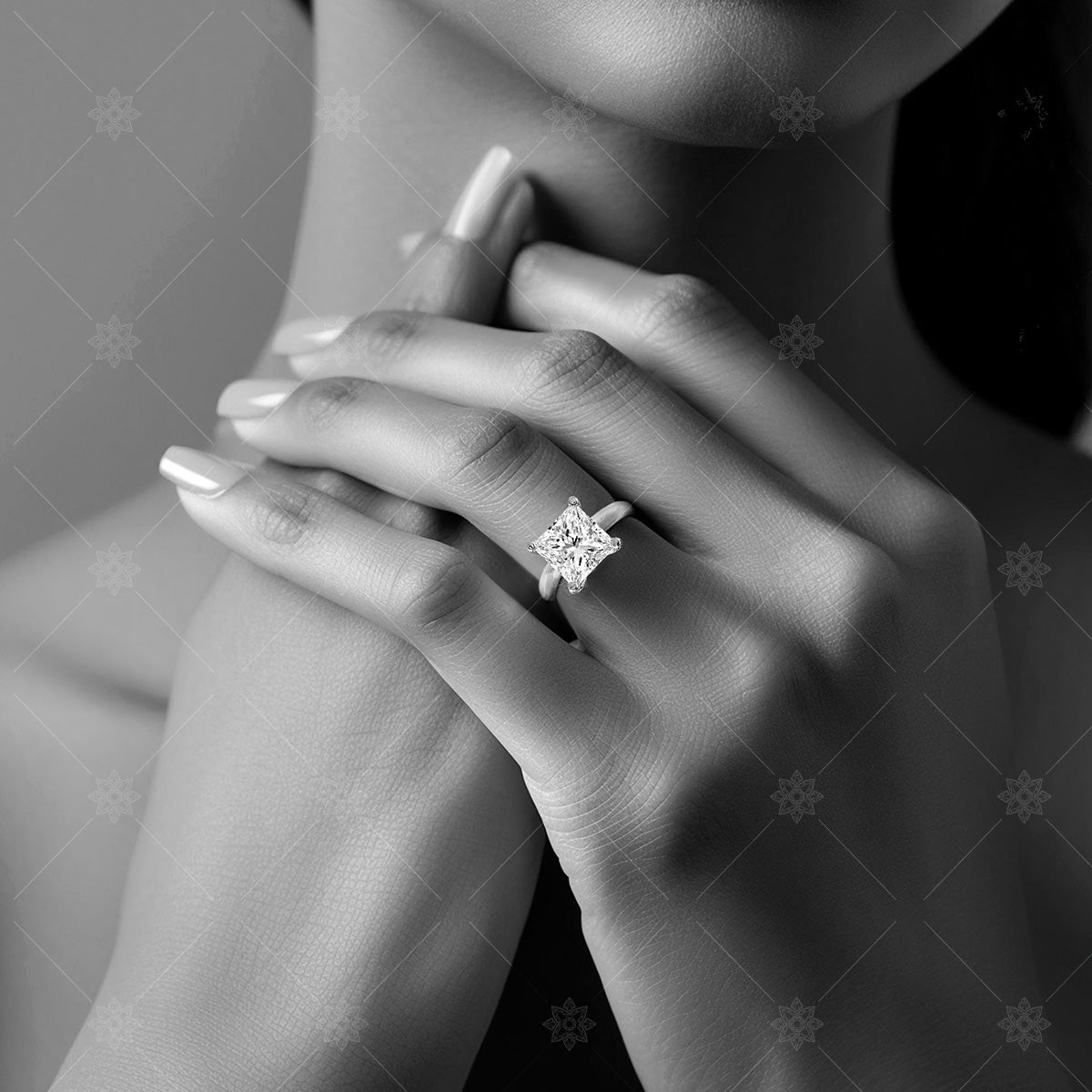 Model wearing diamond ring - LJ1009